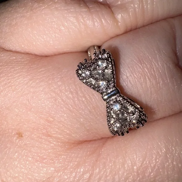 Dainty 925 Sterling Silver Bow Ring with Textured Band - Picture 7 of 7